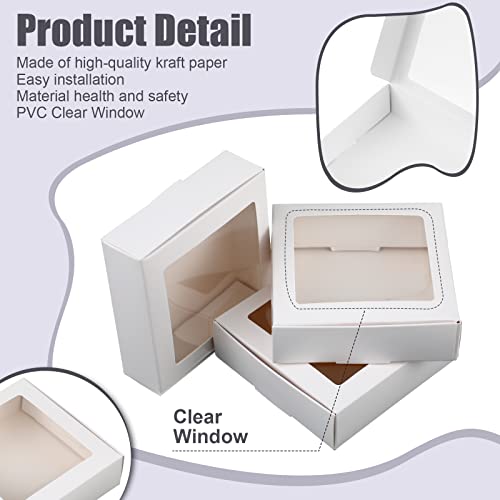 Zonon 30 Pcs Kraft Paper Boxes with Window 4.13 x 4.13 x 1.18 Inch Candy Packaging, Small Gift Boxes, Soap holder, Mini Treat Packaging for Bakery Chocolate Jewelry Display (White) - color: White