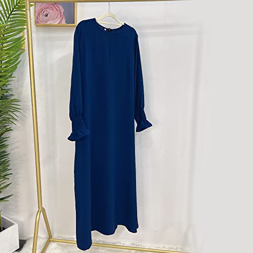 Women Prayer Dress Muslim Ramadan Garment Abaya Dubai Islam Jilbeb Long Dress Without Hijab - color: Dark Blue, size: Small