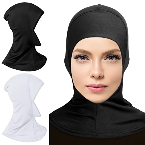 Geyoga Modal Hijab Cap for Women Adjustable Muslim Stretchy Turban Full Cover Shawl Cap Full Neck Coverage Small and medium - color: White, Black