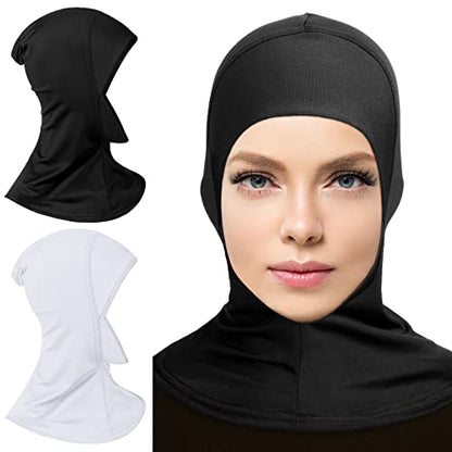 Geyoga Modal Hijab Cap for Women Adjustable Muslim Stretchy Turban Full Cover Shawl Cap Full Neck Coverage Small and medium - color: White, Black