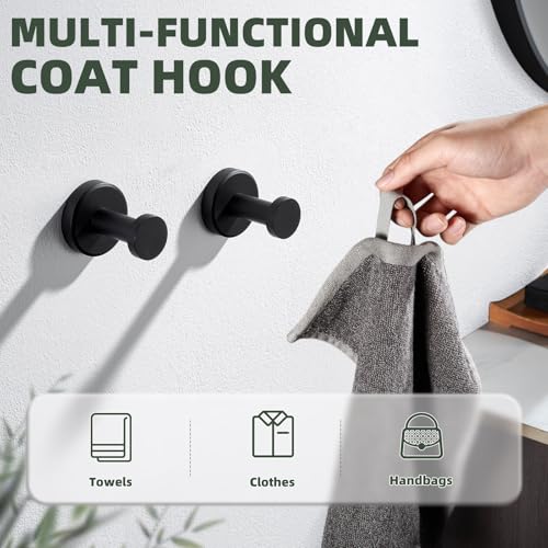 APLusee Matte Black Robe Towel Hook for Bathroom, 2 Pack Stainless Steel Coat Hooks, Heavy Duty Wall Hangers Wall Mounted - color: Matte Black, size: 2 Pack