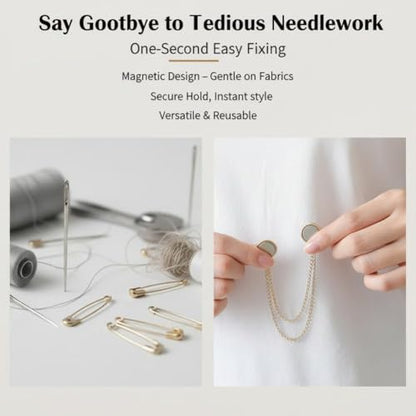 2026 Upgrade Multi-Function Magnetic Clothing Clips, 6 PCS Magnetic Clothing Clips with Chain, Strong Hem & Hijab Clips with Chain for Women’s Pants Jeans Shirts Sweaters, Fix Cuffs Long Pants (A) - color: A