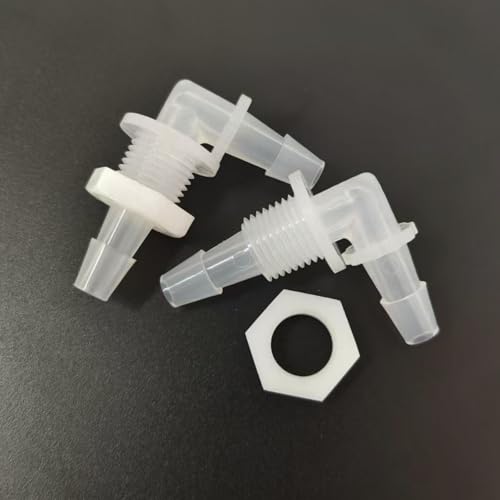 1/4'' L-Type Bulkhead Plastic Hose Barb Fittings 1/4G Male Threaded for Aquarium Fuel Gas Liquid Air PP Pack of 25 (Bulkhead Fitting and Nut)