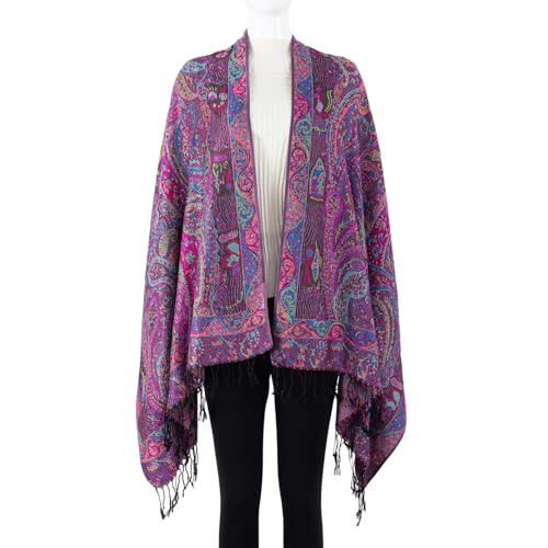 TUSHUSTY Pashmina Feel Shawls Wraps Rave Scarf for Women Soft Silky Reversible Men Scarves Hijab - color: Purple Pink Black