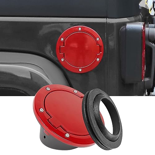 JWWY for JK Fuel Tank Cap Gas Cap Fuel Filler Petrol Tank Cover Protection Fit for Jeep Wrangler JK 2007-2017 Exterior Accessories Aluminum Alloy Red - color: Red