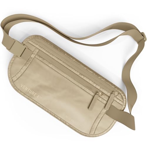 VENTURE 4TH Money Belt for Travel – Slim Hidden Under-Clothes RFID Blocking Anti-Theft Passport Holder & Travel Wallet Pouch for Men & Women to Protect Cash, Cards & Documents (Sleek Beige) - color: Sleek Beige