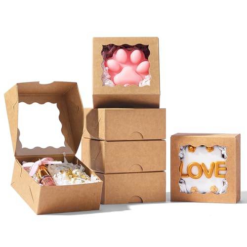 SLShePack 3x3x1.5 Inches 50PCS Small Kraft Gift Boxes with Window - color: Brown