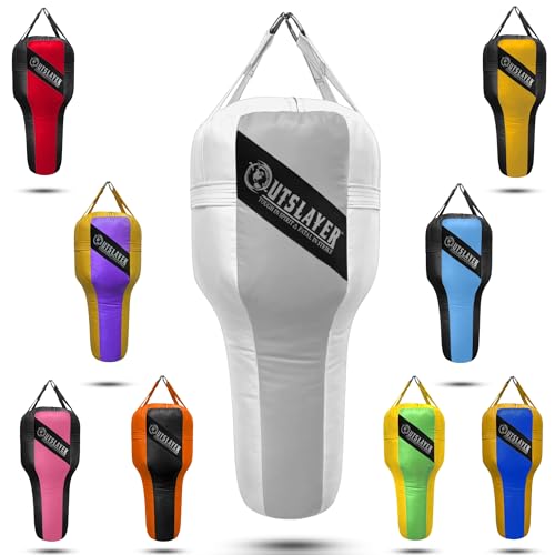 Outslayer Angle Uppercut Heavy Punching Bag for Boxing & MMA - Customizable Colors, Optional D-Ring, Unfilled/Soft Filled Choices - Made in USA - color: Gray/White, style: Filled Without Bottom D-Ring