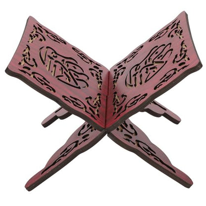 2Pcs Koran Stand - Muslim Reading Bookshelf Holder, Retro Carved Religious Supplies (Red)