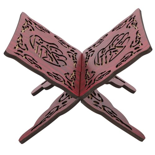 2Pcs Koran Stand - Muslim Reading Bookshelf Holder, Retro Carved Religious Supplies (Red)