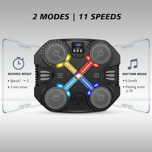 Music Boxing Machine Sport Toys for Kids and Adults,Wall Mounted Bluetooth Smart Punching Target,Training Pad Toy with Boxing Glove,Ideas Toys for Boys Girls Kids 3 4 5 6 7 8 9 10 11 12+ Years Old - color: Black S