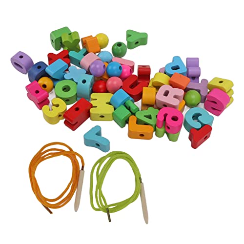 Wooden Rainbow Threading Letters Numbers Toy, 51Pcs Alphabet Lacing Beads for Kids Stringing Teachers Motor Skills Multi Color craftwood