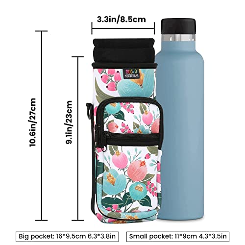 Nuovoware Water Bottle Carrier Bag, 25oz/32oz, Rosebush pink | Adjustable Shoulder Hand Strap, 2 Pocket, Neoprene Sleeve, For Hiking Travelling Camping - color: Rosebush Pink, size: 25-32 Ounces - Standard