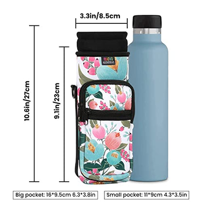 Nuovoware Water Bottle Carrier Bag, 25oz/32oz, Rosebush pink | Adjustable Shoulder Hand Strap, 2 Pocket, Neoprene Sleeve, For Hiking Travelling Camping - color: Rosebush Pink, size: 25-32 Ounces - Standard