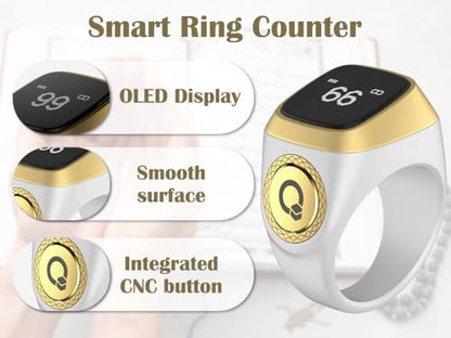 Anlising Smart Ring Counter, Smart Tasbih Zikr Ring, Muslim Islamic Prayer Smart Rings, Tasbih Counter Smart Ring, Tasbeeh Smart Counter, Digital Electronic Smart Tally Counter for Prayer (White,18MM)