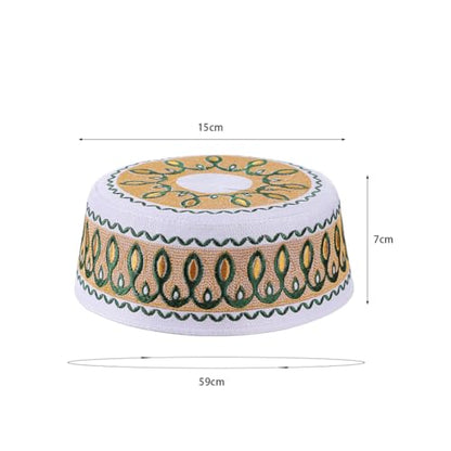 Muslim Prayer Kufi Hat Men Islam Skull Embroidery Cap Beanie Hat Arabian Omani Turkish Prayer Headwear Eid Gift - color: Ginger Color