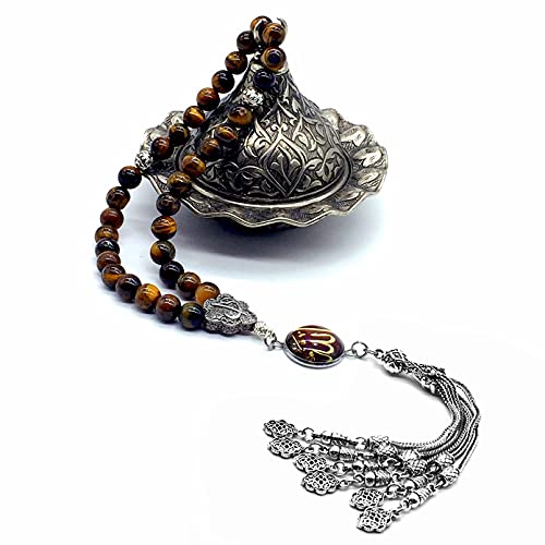 Design -Regal Collection Worry Beads - Prayer Beads Tesbih-Tasbih-Tasbeeh-Misbaha-Masbaha-Subha-Sebha-Sibha-Rosary (Regal 8mm- 33 Tiger Eye Stone Beads) - color: Regal 8mm- 33 Tiger Eye Stone Beads