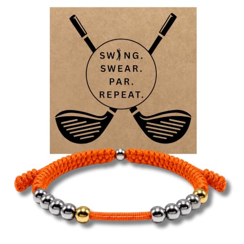 Golf Counter Bracelet, 10 Bead Handmade Score Counter, Adjustable Stainless Steel Beads, Easy Stroke Counting Accessory for Men and Women - color: Orange