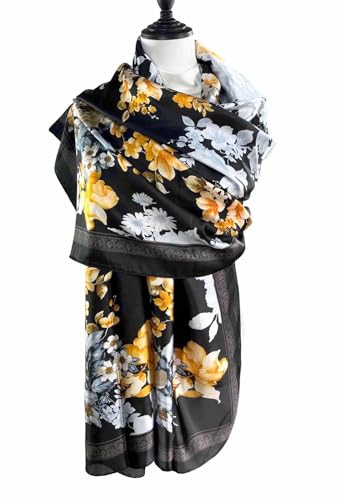 Xyueanlo Scarfs for Women Lightweight Scarves Fashion Print Floral Pattern Head Scarf Wraps Shawls - color: Black