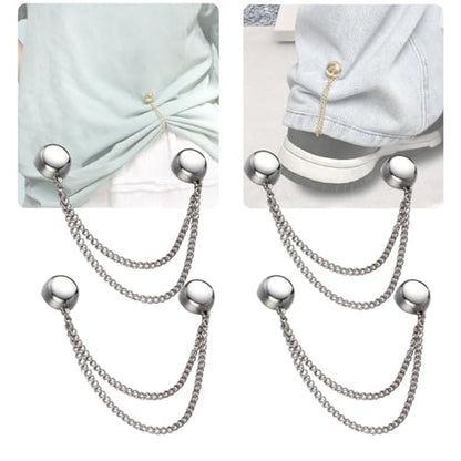 4 Pack Multi-Function Magnetic Clothing Clips, Magnetic Strength Buttons Powerful Hijab Magnets Chain Multi-Purpose Pinless Brooch for Cardigan Shawl Clothing Accessories Cuff Hem (Silver) - color: Silver