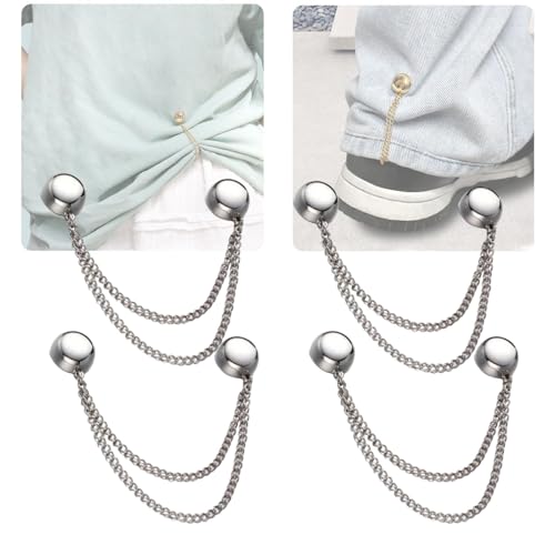 4 Pack Multi-Function Magnetic Clothing Clips, Magnetic Strength Buttons Powerful Hijab Magnets Chain Multi-Purpose Pinless Brooch for Cardigan Shawl Clothing Accessories Cuff Hem (Silver) - color: Silver