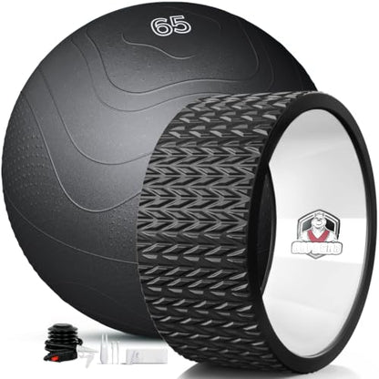 HAPBEAR Yoga Wheel Set with Exercise Ball, 12'' Back Roller Wheel for Back Pain Relief, Foam Roller for Back Stretching, Physical Therapy & Muscle Massage - color: Black