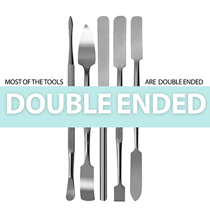 SURGICAL ONLINE Metal Spatula 5 pcs Set Kit Tools - Stainless Steel Double-Sided Tools, High Mirror Finish, Built-in Finger Grips.
