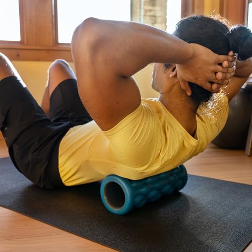 Teeter Massage Foam Roller - Textured for Deep Tissue Muscle Relief to Boost Recovery, Flexibility, Mobility - Back Pain Relief, Sports Massage, Myofascial Release - color: Less Firm (Blue/Wavy)