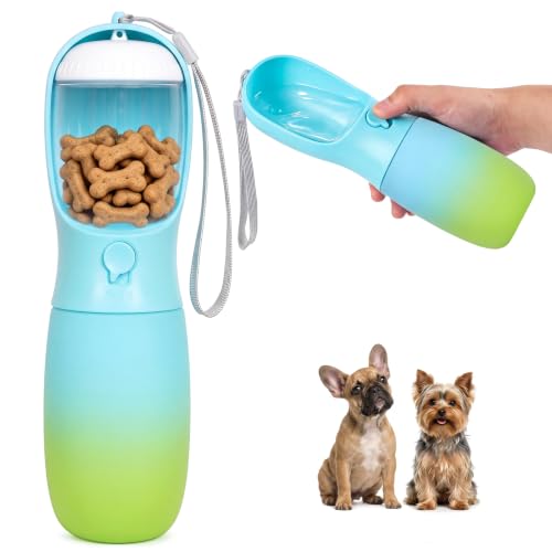 Dog Water Bottle Puppy Essentials, Portable Filtered Dispenser with Travel Dog Food Storage Container, Pet Supplies Gifts Stocking Stuffer Treat Pouches for Pet Training Outdoor Walking Hiking Camping - color: Blue & Green, size: 19 oz
