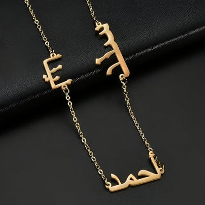LUSSO Customized 14K Gold Filled Name Plate Necklaces For Women And Men - Customized Necklace Arabic Nameplate Pendant Ethnic, Personalized Name Necklace - color: 5 - Double Plated Name Necklace