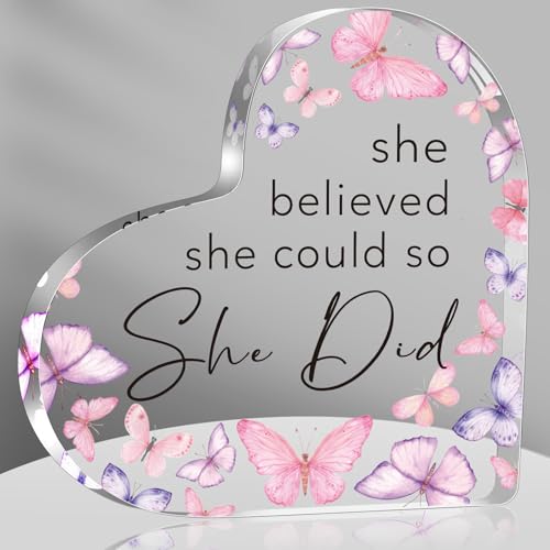 She Believed She Could so She Did Acrylic Heart Sign Motivational Inspirational Gifts for Women Friends, New Job, Graduation, Congratulations, Office Decor, 4.7 x 4.7 x 0.56 inches - color: Blue4