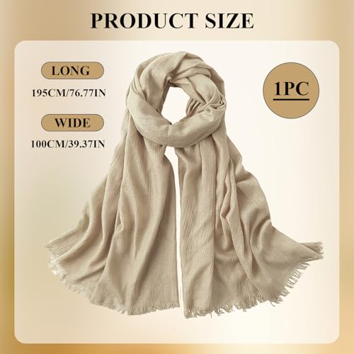 Extra Large Cotton Linen Shawl Wrap for Women, Elegant Scarf with UV Protection Breathable Lightweight Head Cover Hijab - color: Khaki