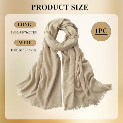 Extra Large Cotton Linen Shawl Wrap for Women, Elegant Scarf with UV Protection Breathable Lightweight Head Cover Hijab - color: Khaki