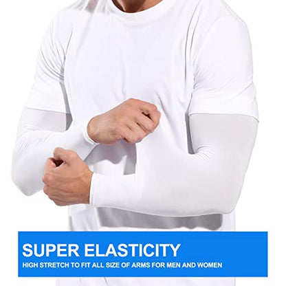 4 Pair UV Sun Protection Arm Sleeves for Men & Women,Cooling UPF 50 Arm Cover for Baseball,Cycling,Basketball - color: White-2 Pairs