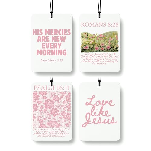 Boho Pink Floral Christian Car Air Freshener 4 Pcs Coconut Scented, Faith Based Girly Car Accessories Mirror Decor for Women, Religious Hanging Air Freshener for Cars Closet Drawer Books - color: Color-07