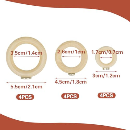 12 Pack Wooden Magnetic Air Plant Holder, 3 Sizes Wall Mount Wooden Ring for Fridge & Metal Wall, Small Air Plant Display Holder for Home Office Decor