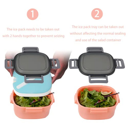 Freshmage Salad Container for Lunch with Ice Pack, Leakproof BPA-Free 52-oz Lunch Container with 4 Compartments, Salad for Men, Women (Pink+Ice Pack) - color: Pink-52oz+Ice Pack