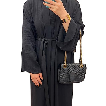 2PCS Women's Muslim Dresses Abaya Islamic Dubai Prayer Dress Robe Long Cardigan Maxi Dress - color: Black, size: Medium