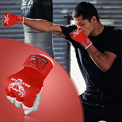 BEAST RAGE Inner Gloves with Hand Wraps Quick Wrap Long 36" Wrist Support MMA Muay Thai Bandages Punching Martial Arts Training Men Women Kickboxing Bandages Under Bag Gloves - color: Red Rage, size: XL (Adult)