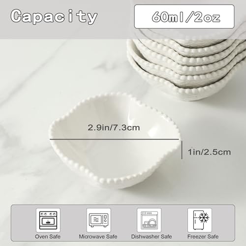 UIBFCWN 12 Pack Dipping Bowls, 2 oz Ceramic Soy Sauce Dish, White Dipping Sauce Bowls/Dishes, Condiment Server, Small Appetizer Pinch Bowls for Condiments, Sushi, Ketchup, BBQ - color: Pearl, size: 12 Pack