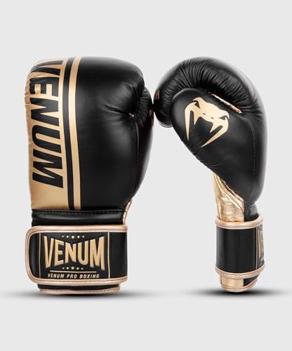 Venum Shield Pro Boxing Gloves - color: Black/Gold, size: 10oz, style: Hook and Loop