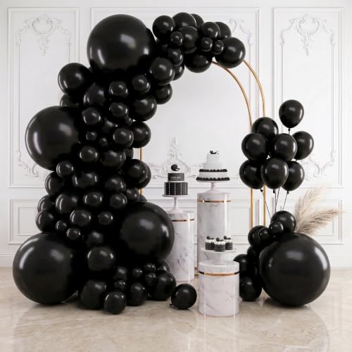 RUBFAC 154pcs Black Balloons Different Sizes 18 12 10 5 Inches for Garland Arch Kit, Latex Balloon for Graduation Party Birthday Wedding Decorations - color: Black