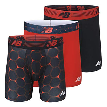 New Balance Men's Performance Boxer Briefs with Fly, Breathable Stretch Underwear, Moisture Wicking, Soft Waistband (3 Pack) - color: Team Red/Black/Team Red Viper