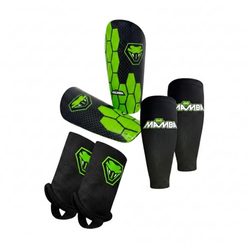 Mamba Ultimate Shin Guard Bundle, 3 in 1 | Soccer Shin Pads, Ankle Guards & Compression Sleeves for Protection & Comfort | Kids/Adults - size: Medium