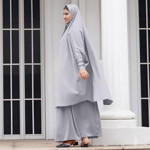 Abayas for Women Muslim Chiffon Prayer Burqa Dress Burkas for Women Muslim Hijab Dress Full Length Islamic Veil Abaya Set - color: Grey