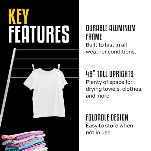 Stromberg Carlson CL-100 Bumper Mounted Clothesline - 48" aluminum foldable travel drying rack for RV Bumper, camper, and outdoor use; 84" hanging space, ideal RV clothesline and camping laundry rack. | Fits 4 in square bumpers, 84 in hanging space, bars