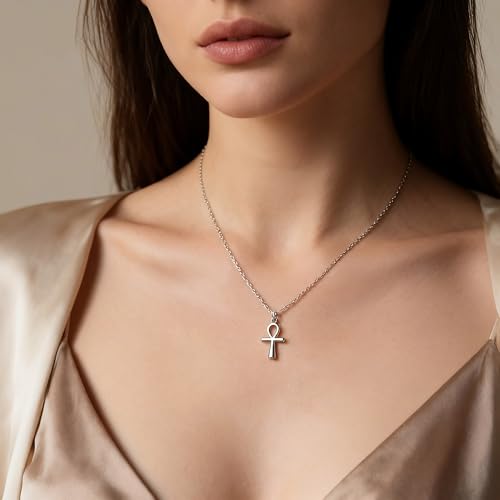 Dainty Silver Necklace for Women - Ankh Jesus Horse Celtic Cross Necklace for Women, Dainty Charm Spider Christian Gifts for Friends Sister Mom, Birthday, Christmas, Mother's Day, Graduation Gifts - style: Ankh