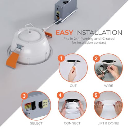 HALO RA 6-Inch Canless LED Recessed Downlight with Adjustable Gimbal, Selectable Lumens and Selectable Color Temperature Settings, Dim-to-Warm Technology, Damp Location Rated - RA6LS9FSD2W1EWHDM