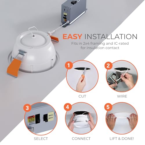 HALO RA 6-Inch Canless LED Recessed Downlight with Adjustable Gimbal, Selectable Lumens and Selectable Color Temperature Settings, Dim-to-Warm Technology, Damp Location Rated - RA6LS9FSD2W1EWHDM - size: 6 in