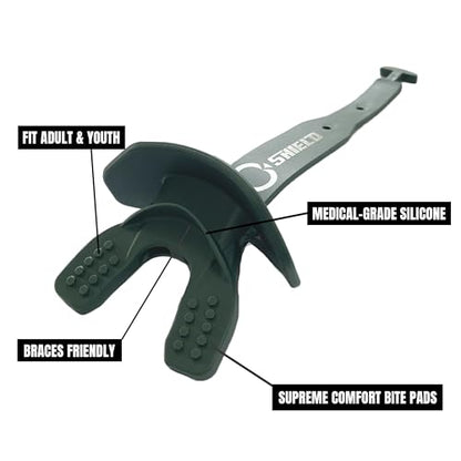O Shield Striker Football Lip Guard with Permanent Strap | Football Lip Guard with Permanent Strap — Front Teeth, Lip, and Full Bite-Surface Coverage, No-Boil Ready Fit - color: Dark Green
